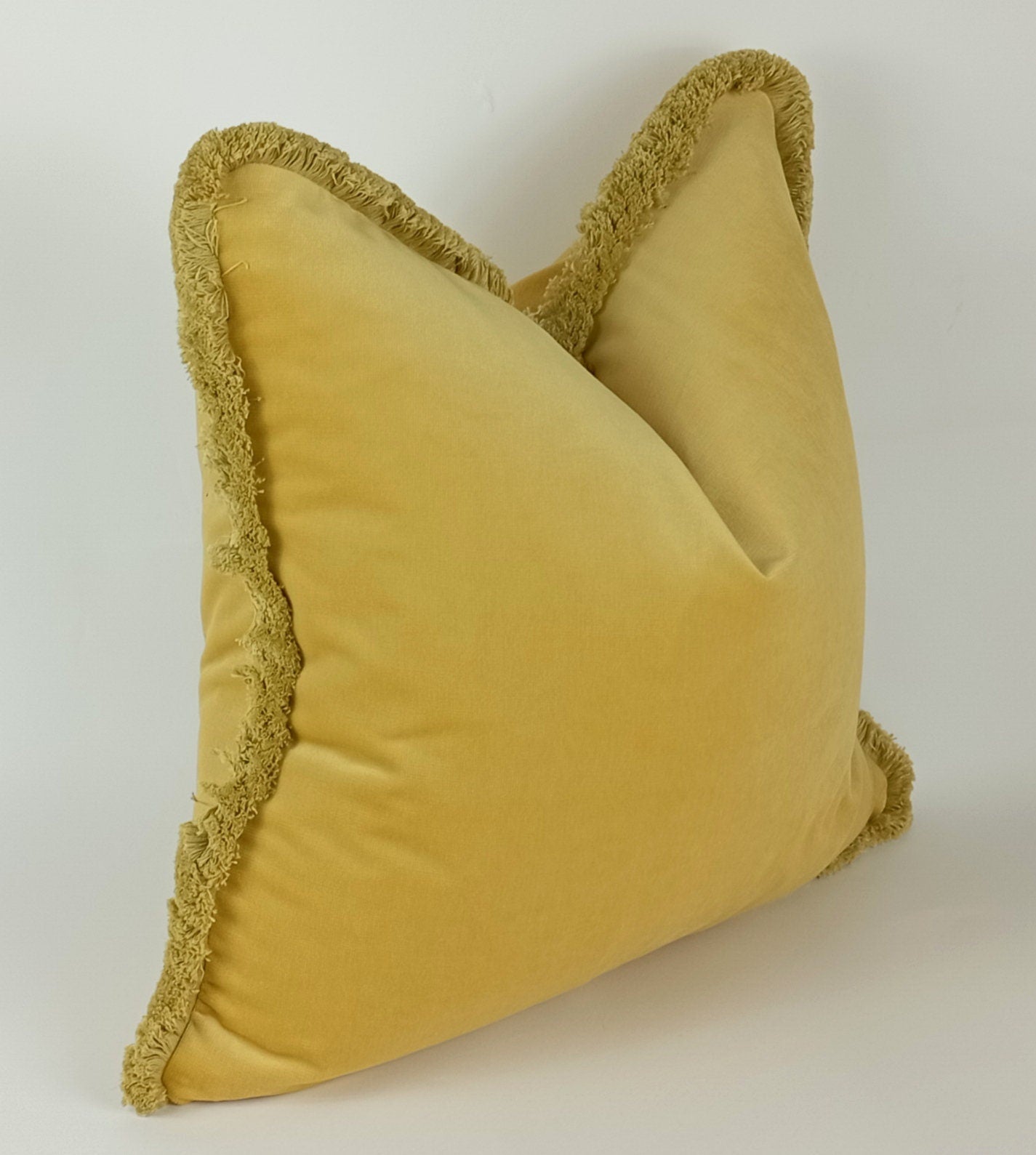 Yellow Velvet Pillow - Yellow Velvet Fringe Cushion
