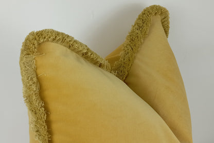 Yellow Velvet Pillow - Yellow Velvet Fringe Cushion