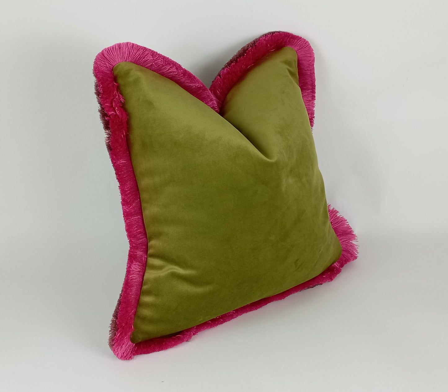 Olive Green Velvet Throw Pillow – Chartreuse Fringe Velvet Cushion