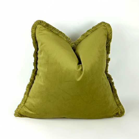 Green Velvet Fringe Cushion – Chartreuse Velvet Pillow