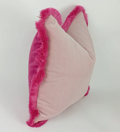 Hot Pink Velvet Throw Pillow - Pink Velvet Fringe Cushion