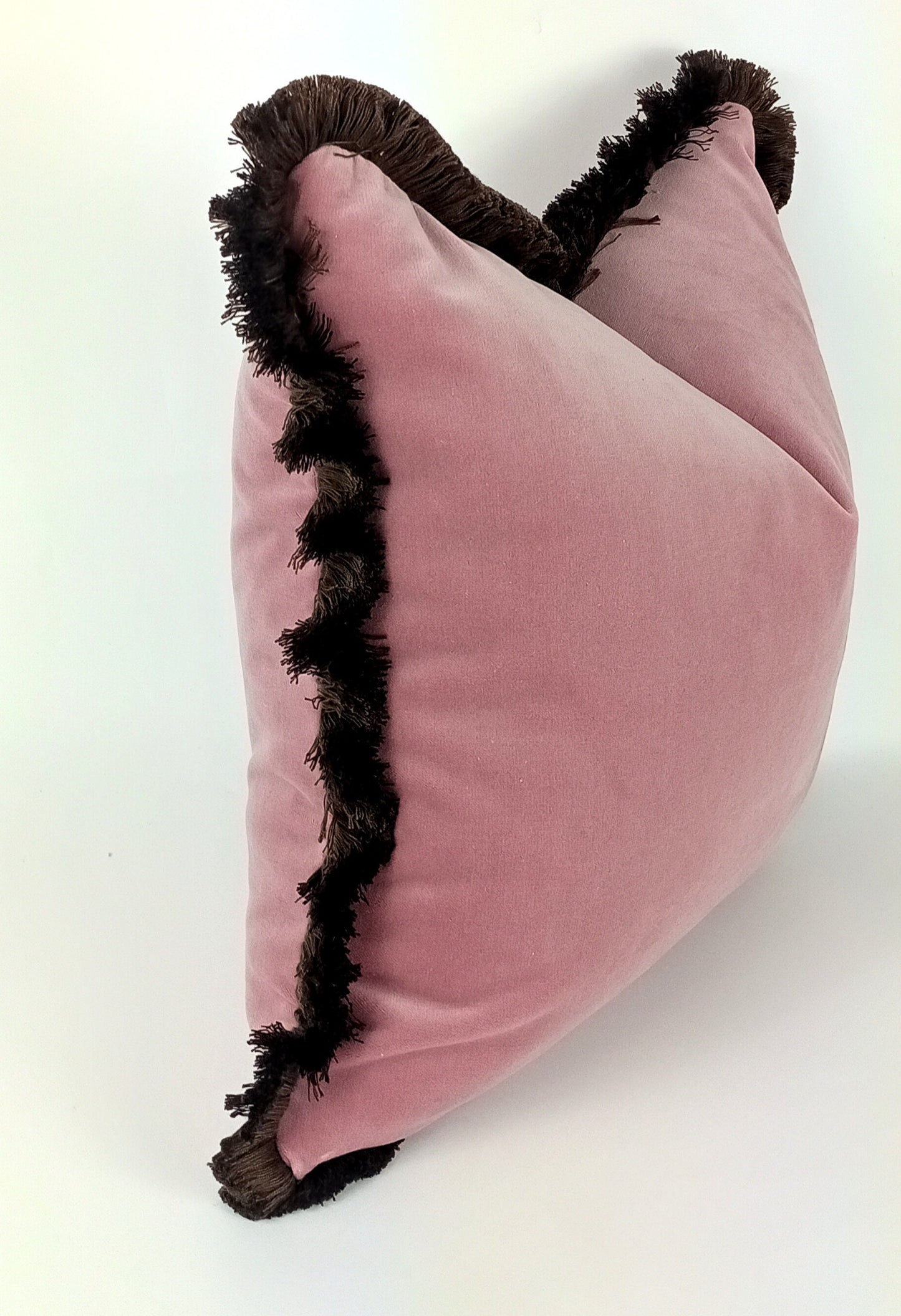 Pink Velvet Throw Pillow - Blush Pink Velvet Cushion With Brown Fringe