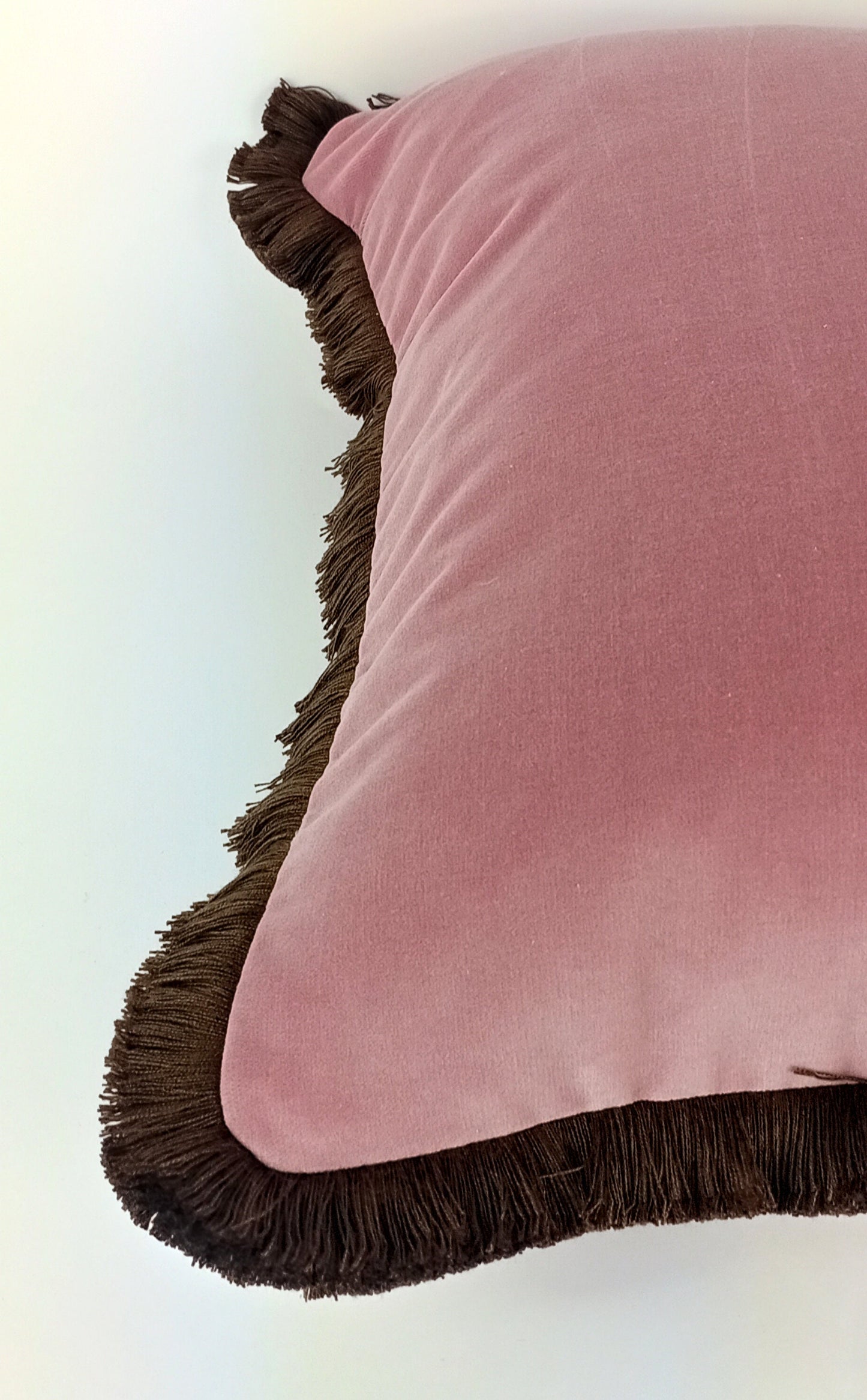 Pink Velvet Throw Pillow - Blush Pink Velvet Cushion With Brown Fringe