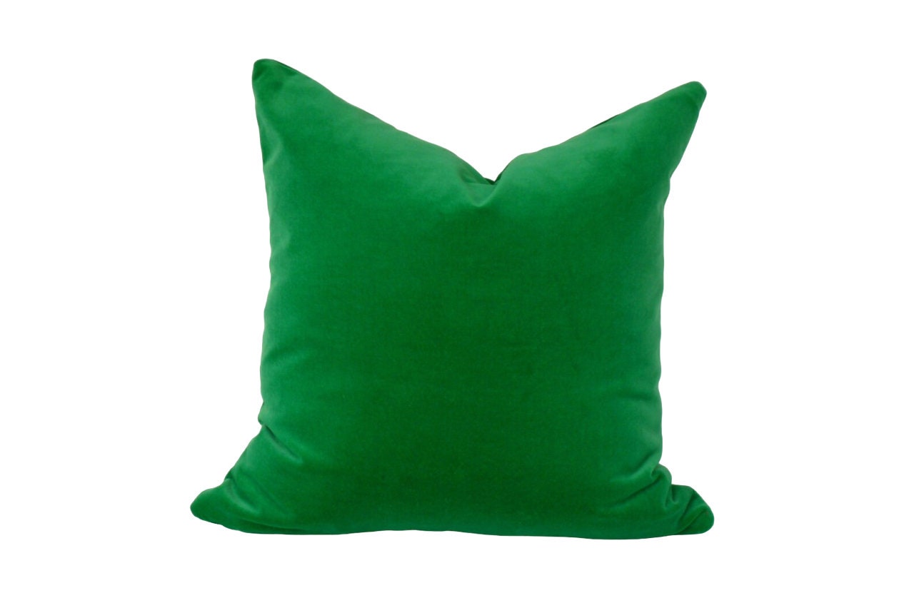 Green Velvet Pillow - Kelly Green Cotton Velvet Cushion with Concealed Zipper
