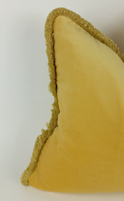 Yellow Velvet Pillow - Yellow Velvet Fringe Cushion
