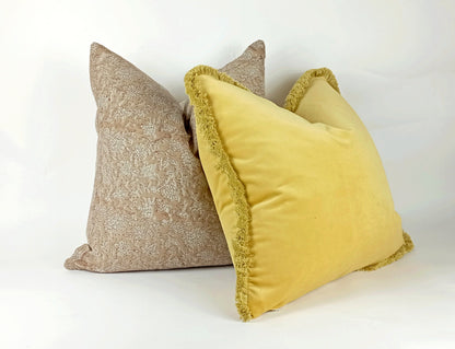 Yellow Velvet Pillow - Yellow Velvet Fringe Cushion