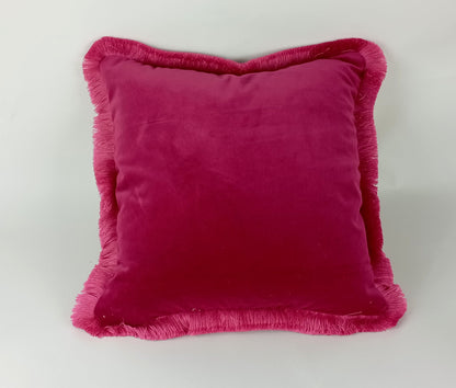 Hot Pink Velvet Throw Pillow - Pink Velvet Fringe Cushion