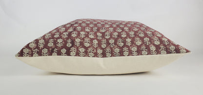 Rust Block Print Pillow – Red Floral Cushion Cover | Linen Throw Pillow
