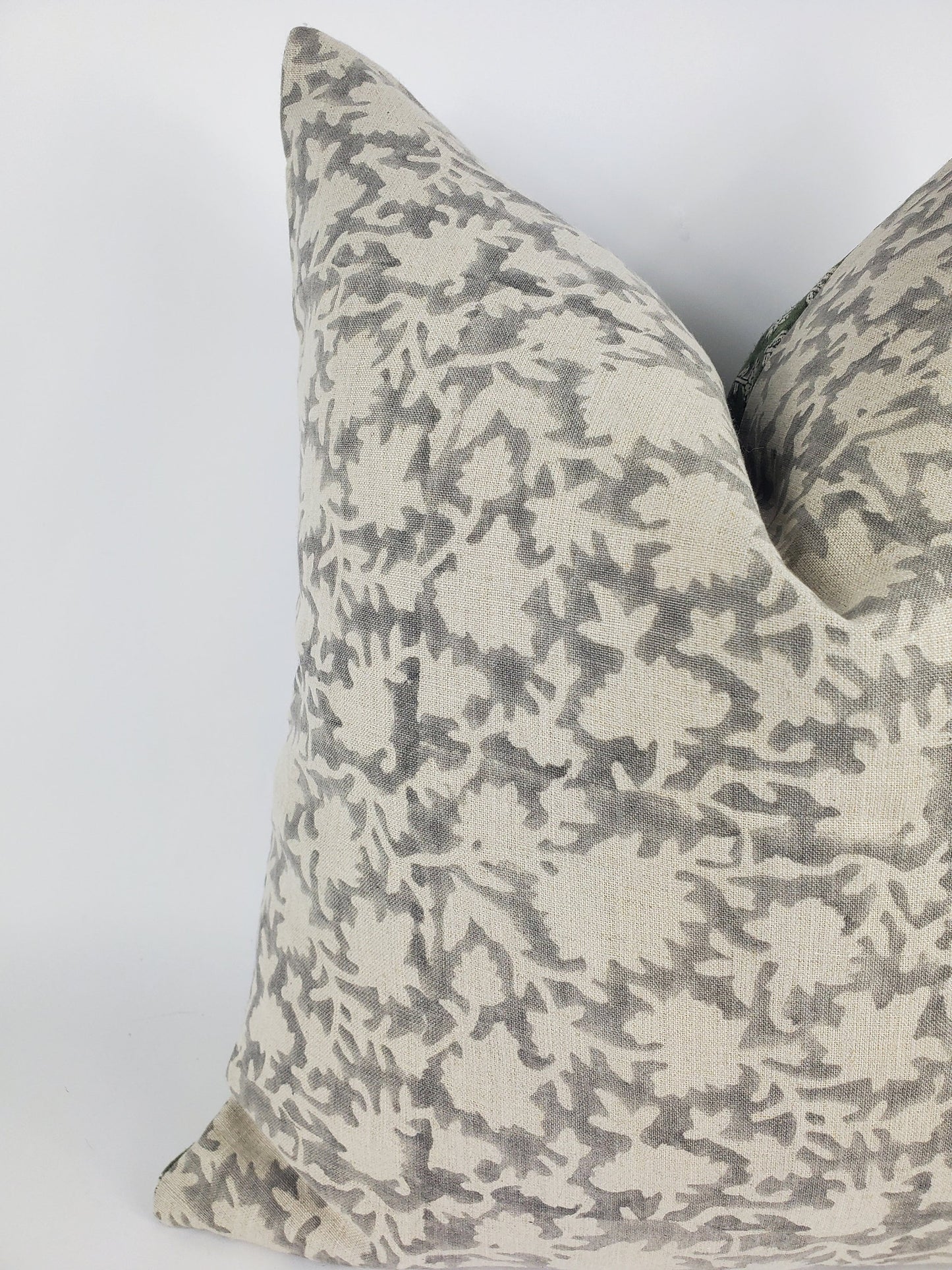 Grey Block Print Pillow – Hand Block Printed Floral Cushion | Linen Throw Pillow