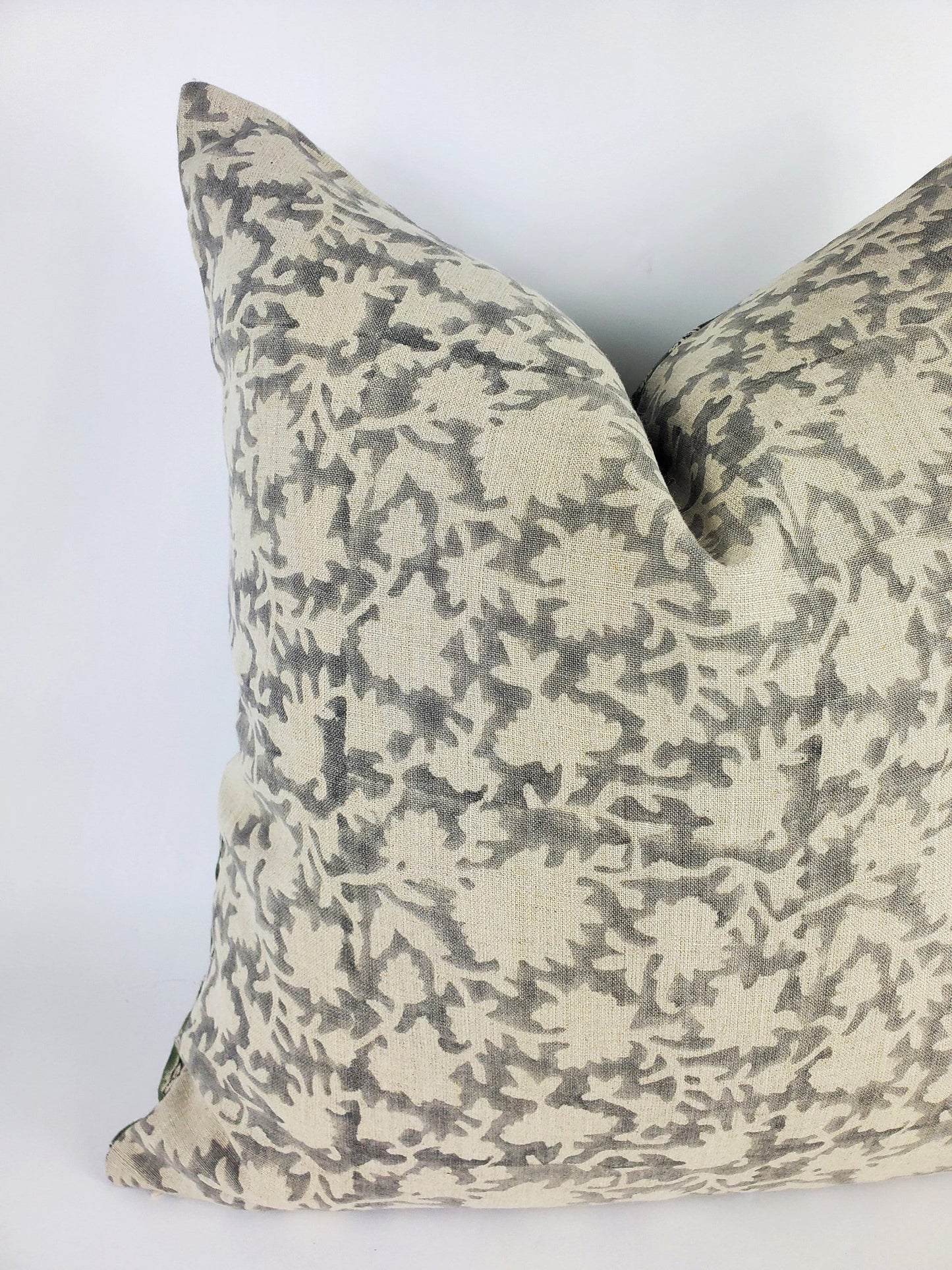 Grey Block Print Pillow – Hand Block Printed Floral Cushion | Linen Throw Pillow