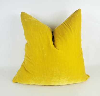Yellow Silk Velvet Pillow - Silk Velvet Fringe Cushion