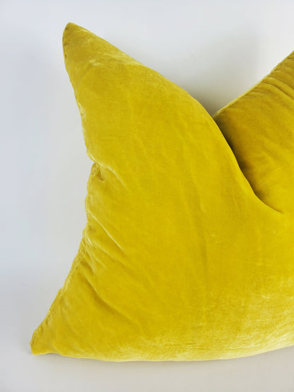 Yellow Silk Velvet Pillow - Silk Velvet Fringe Cushion