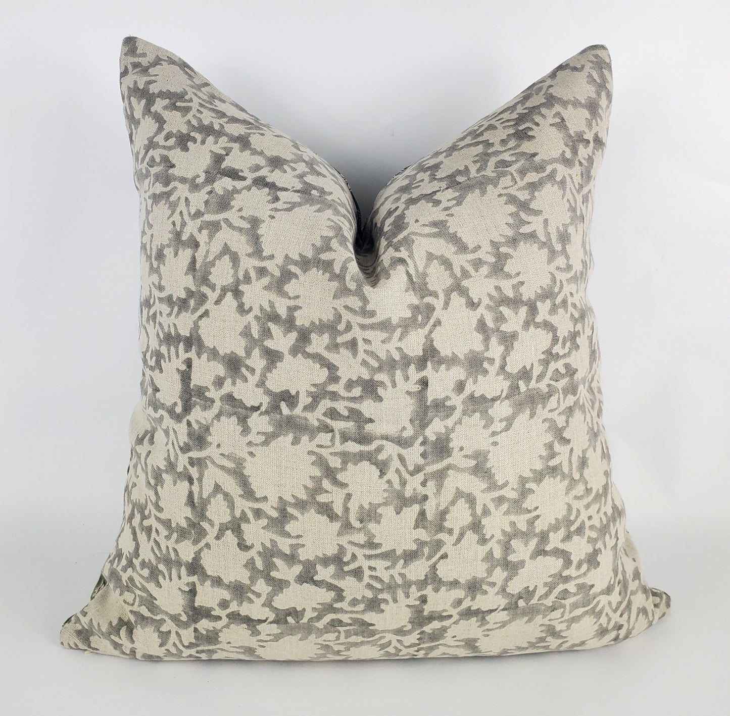 Grey Block Print Pillow – Hand Block Printed Floral Cushion | Linen Throw Pillow