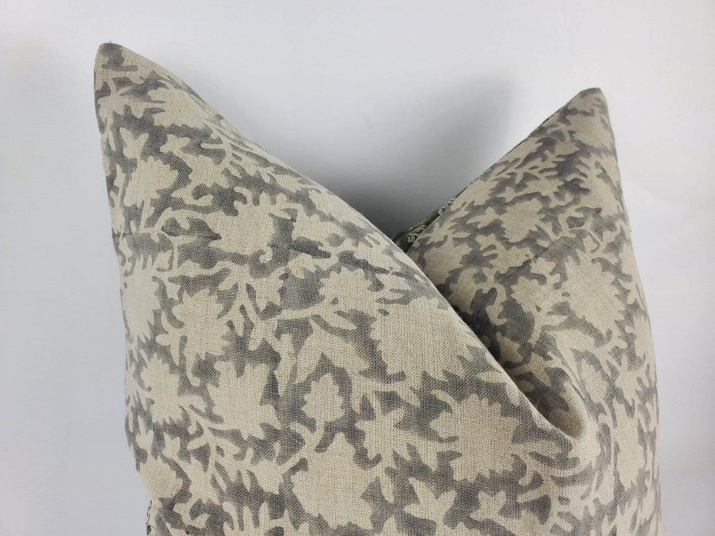 Grey Block Print Pillow – Hand Block Printed Floral Cushion | Linen Throw Pillow