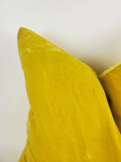 Yellow Silk Velvet Pillow - Silk Velvet Fringe Cushion