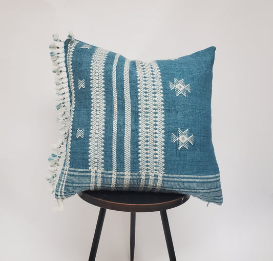 Bhujodi pillow, blue bhujodi cushion, Indian wool pillow, woven wool cushion