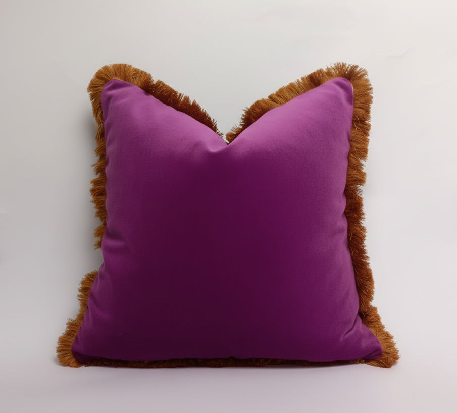 Purple Velvet Fringe Pillow - Mustard Fringe Cushion Cover |