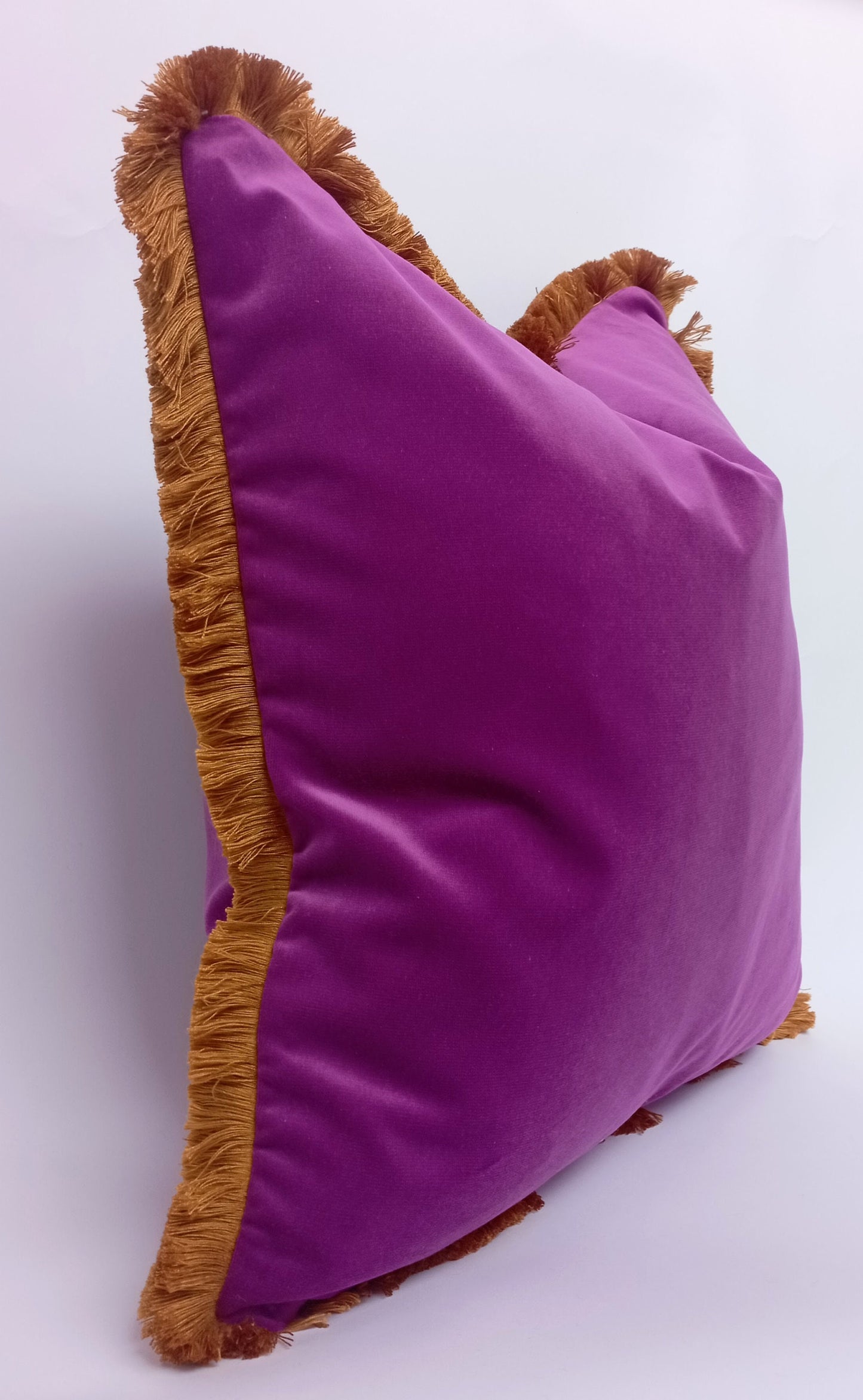 Purple Velvet Fringe Pillow - Mustard Fringe Cushion Cover |