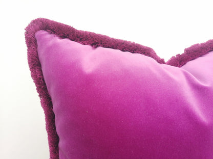Orchid Pink Velvet Pillow - Luxury Fringe Trim Cotton Velvet Cushion Cover