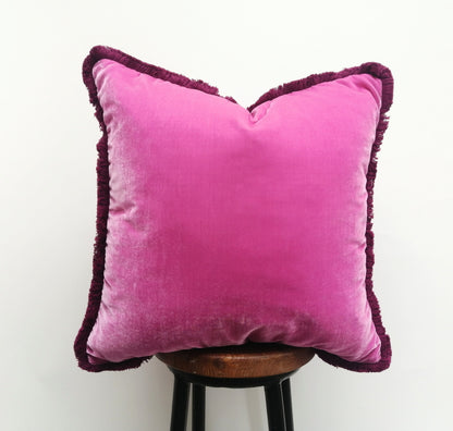 Barbie pink silk velvet pillow, silk velvet cushion, pink and purple velvet pillow