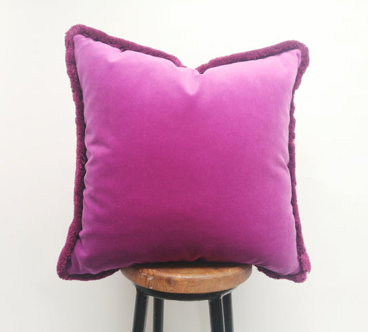 Orchid Pink Velvet Pillow - Luxury Fringe Trim Cotton Velvet Cushion Cover