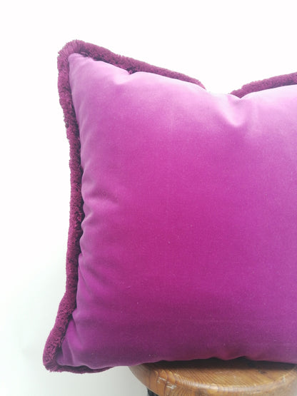 Orchid Pink Velvet Pillow - Luxury Fringe Trim Cotton Velvet Cushion Cover
