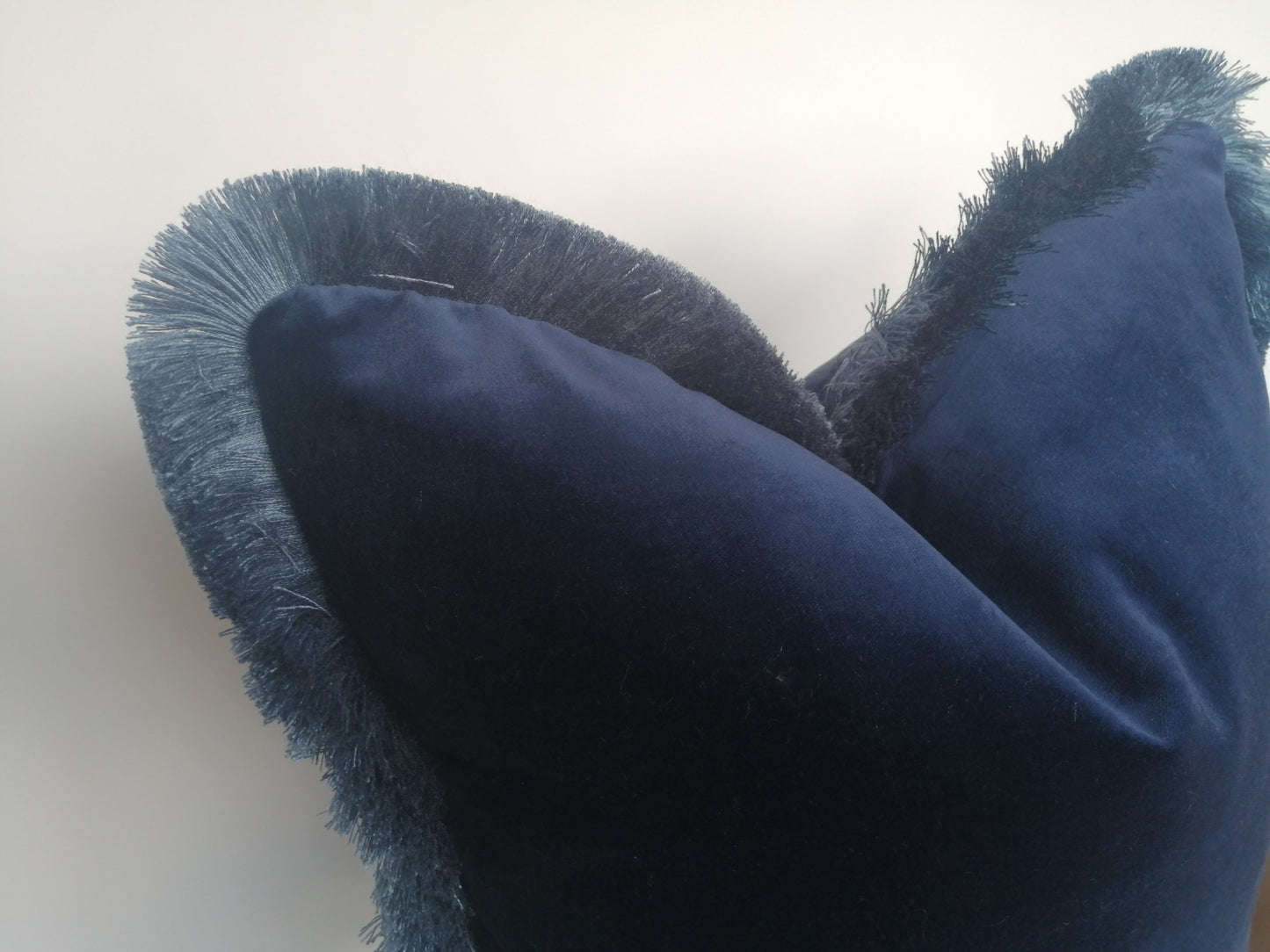 Navy Blue Velvet Throw Pillow - Navy Velvet Fringe Cushion - Midnight Blue Velvet