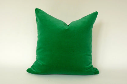 Green Velvet Pillow - Kelly Green Cotton Velvet Cushion with Concealed Zipper