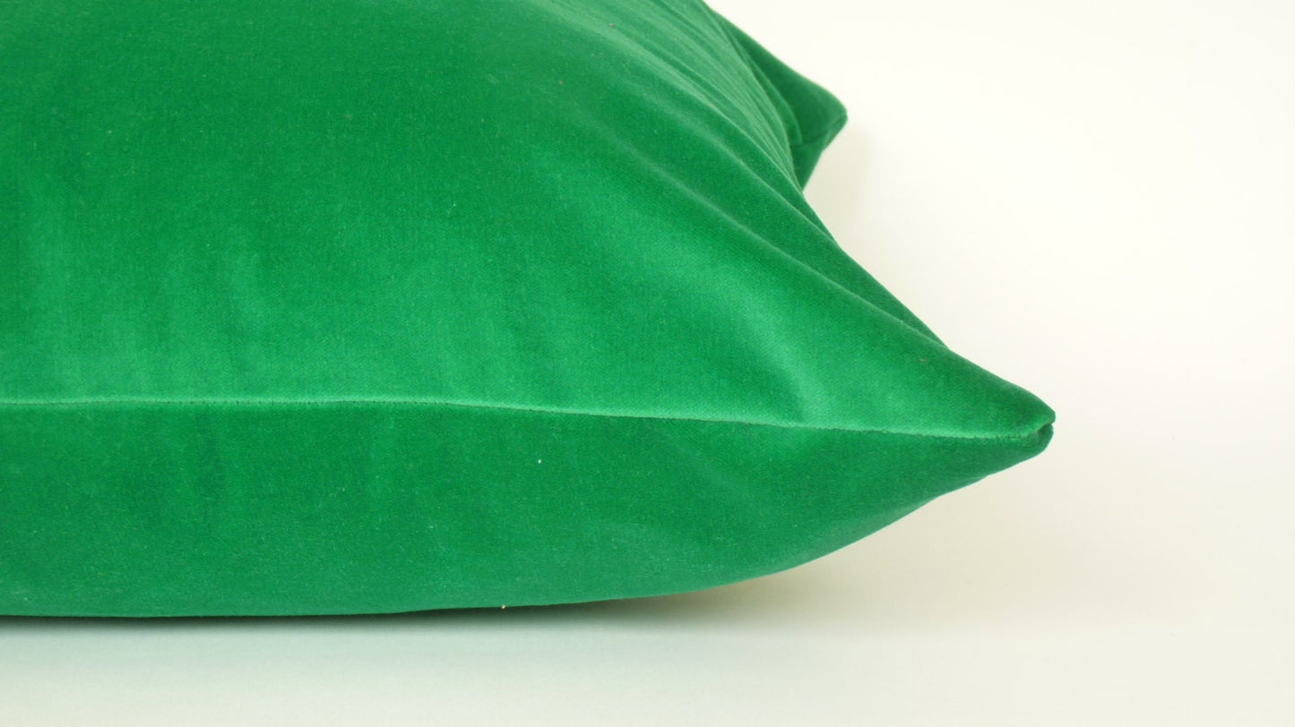 Green Velvet Pillow - Kelly Green Cotton Velvet Cushion with Concealed Zipper