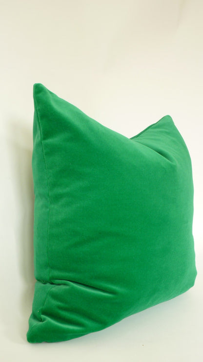 Green Velvet Pillow - Kelly Green Cotton Velvet Cushion with Concealed Zipper