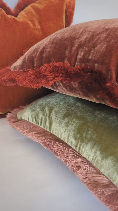 Custom Silk Velvet Fringe Pillow Covers, Jewel Tone Throw Cushions