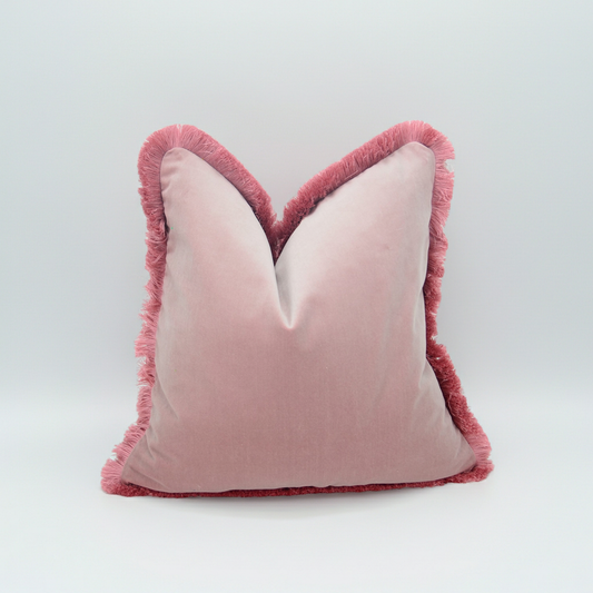 Blush Pink Velvet Throw Pillow - Pink Velvet Fringe Cushion